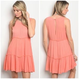 Coral Sleeveless Boho Dress 25016